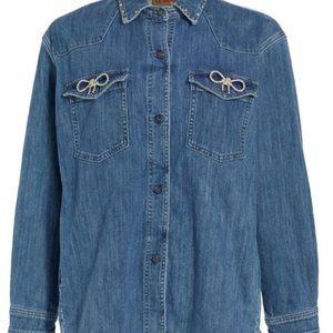 Mimi Crystal Bow Denim Overshirt